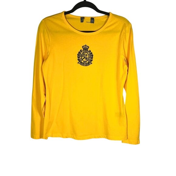 Lauren Ralph Lauren Crest Top Yellow XS Old Money Varsity Preppy Classic Chic - Picture 1 of 8
